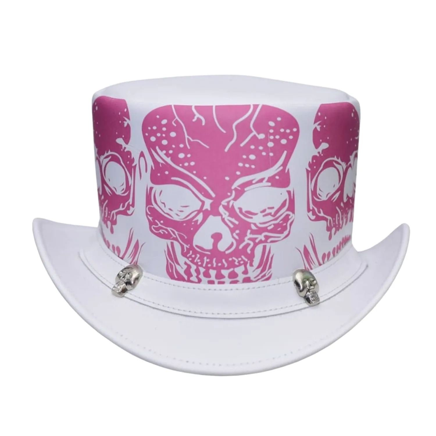 White Skull Style Leather Top Hat