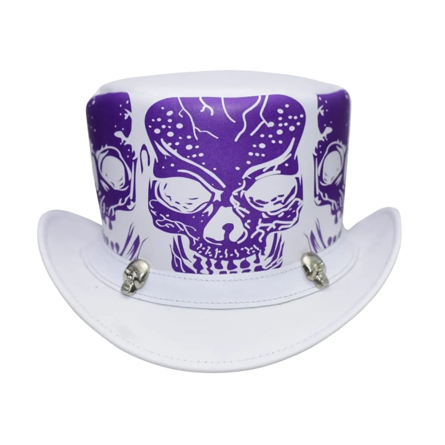 White Skull Style Leather Top Hat