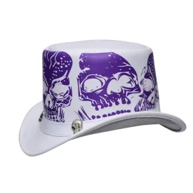 White Skull Style Leather Top Hat