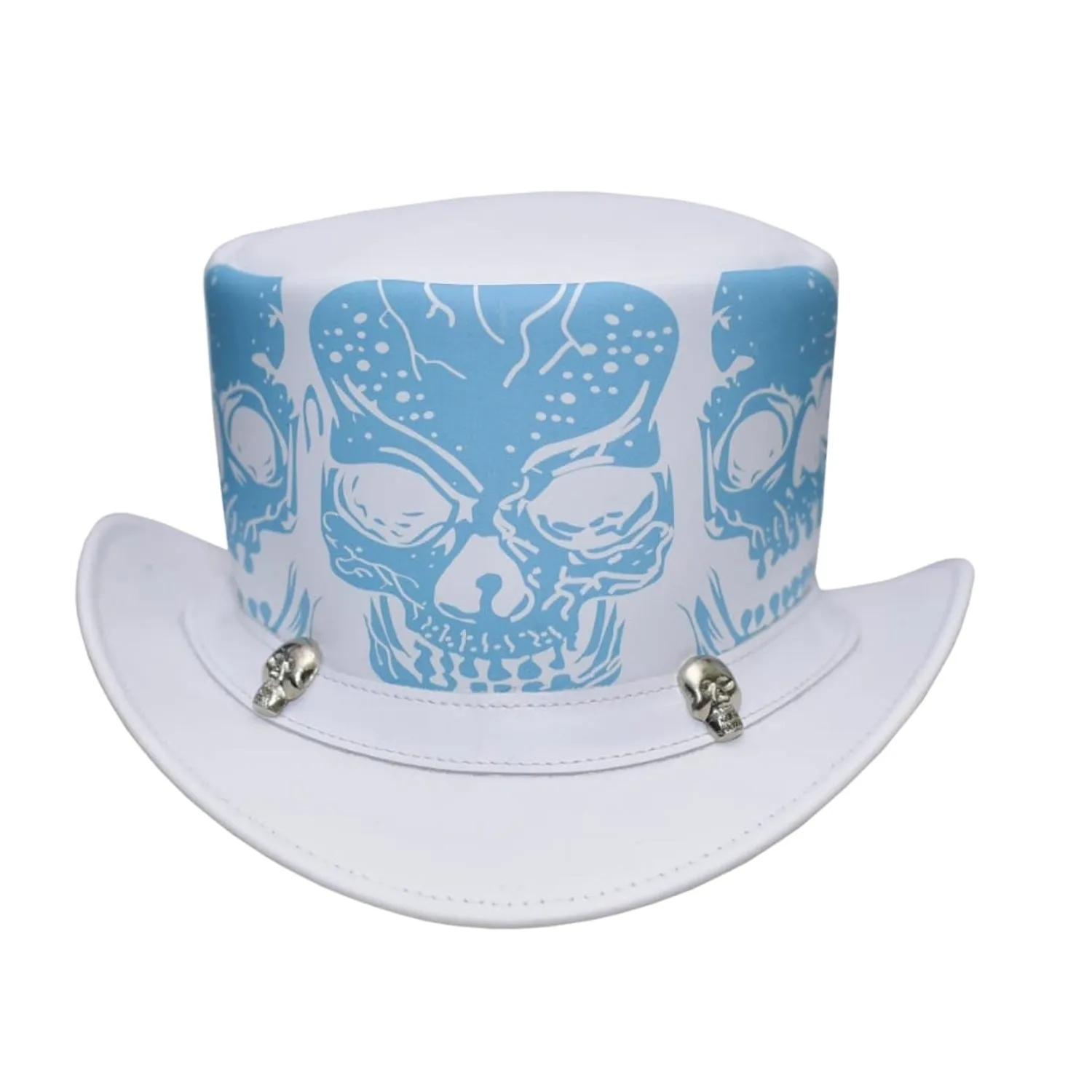 White Skull Style Leather Top Hat