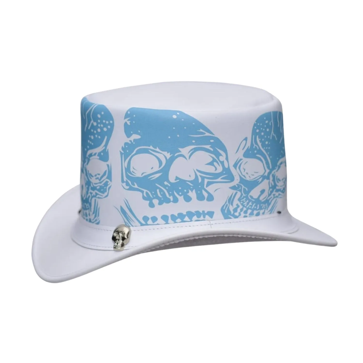 White Skull Style Leather Top Hat