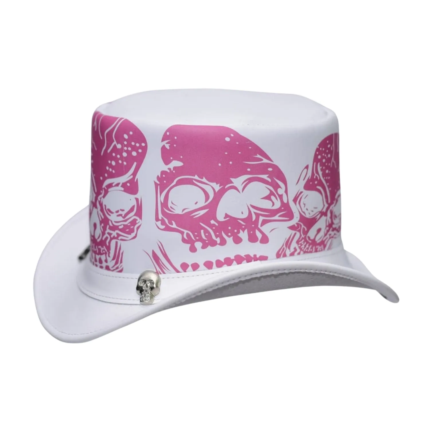 White Skull Style Leather Top Hat