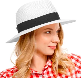 Women Straw Panama Beach Hat Packable Foldable Summer Fedora Wide Brim Sun Hats