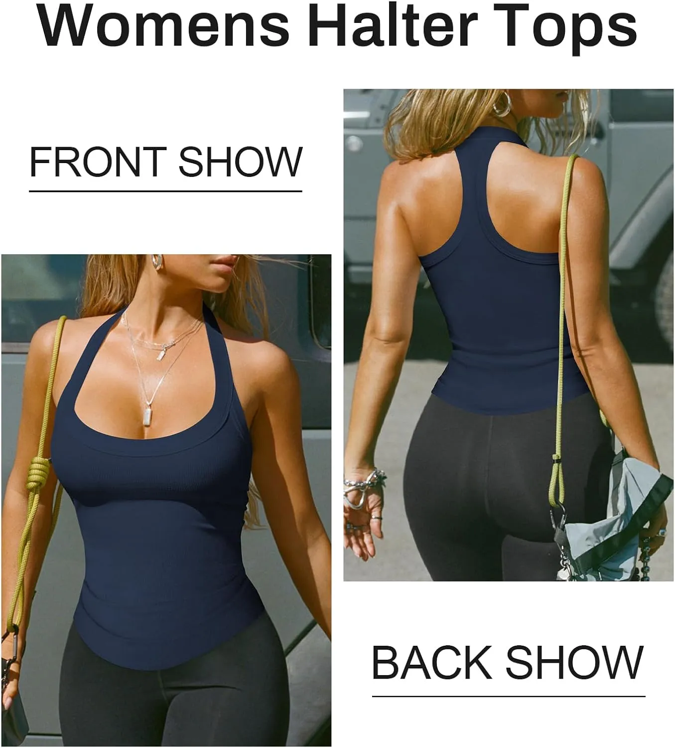 Womens Halter Top Deep Scoop Neck Low Cut Racerback Tank Top for Women Workout Ribbed Knit Fitted Sleeveless Cami Shirt