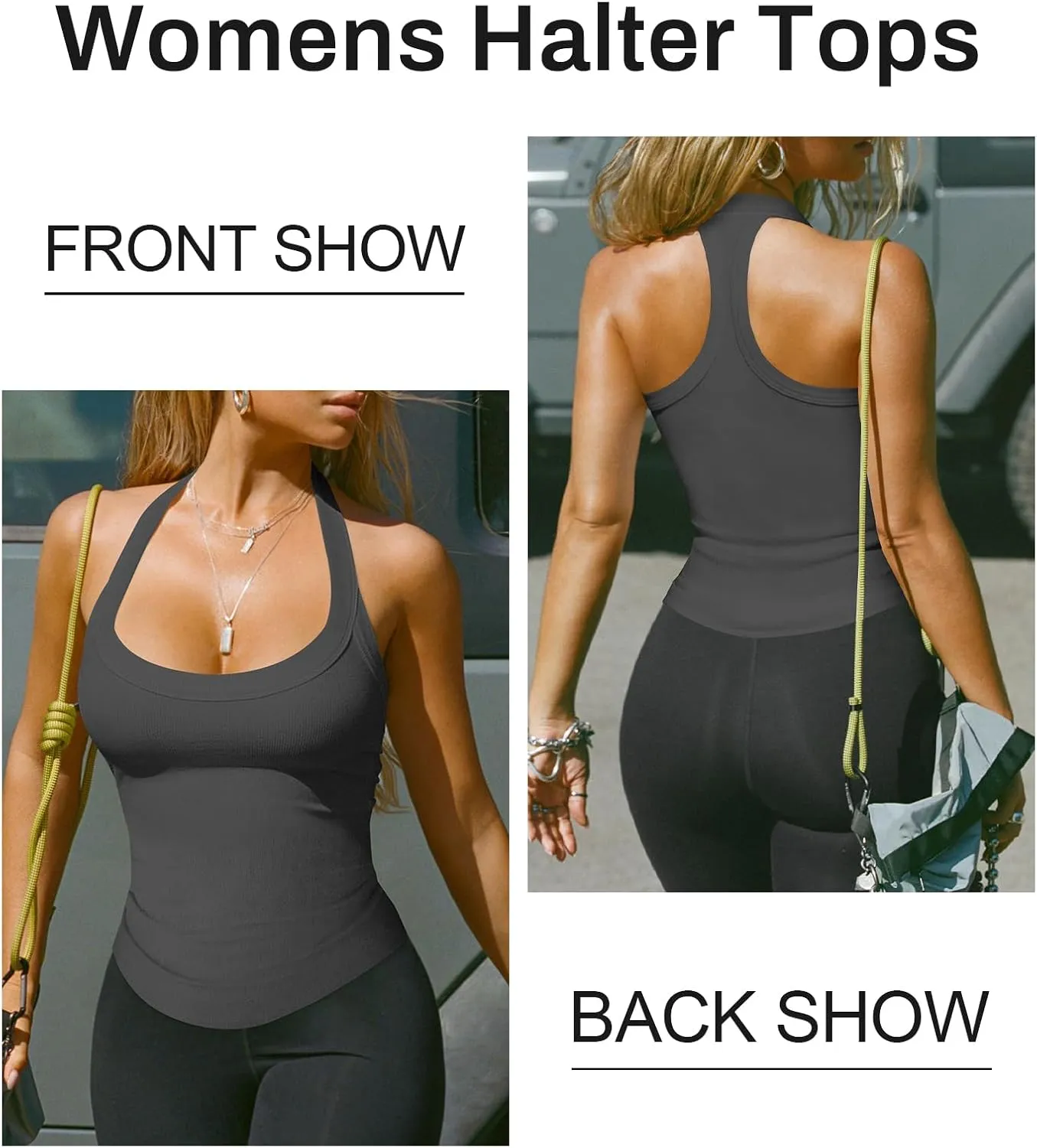 Womens Halter Top Deep Scoop Neck Low Cut Racerback Tank Top for Women Workout Ribbed Knit Fitted Sleeveless Cami Shirt