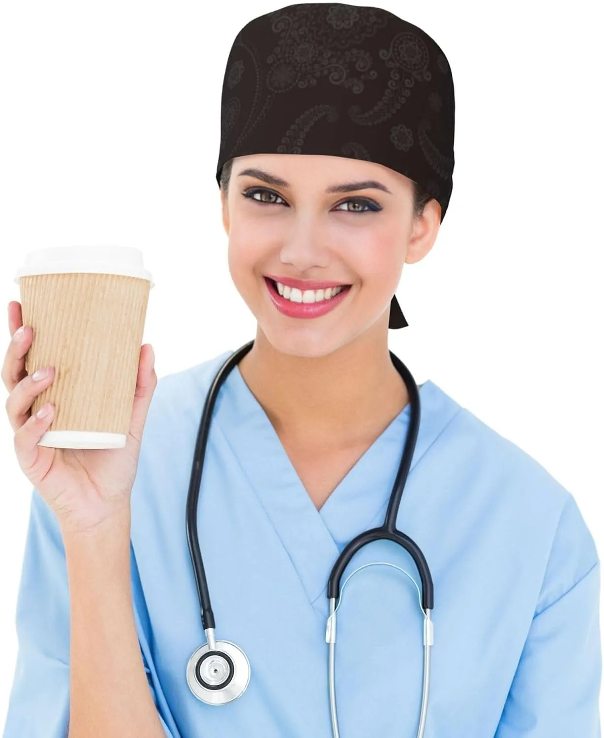Working Cap Scrub Cap with Sweatband Adjustable Unisex Women Tie Back Hat Nurse Surgical Caps