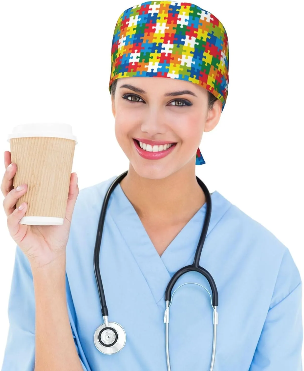 Working Cap Scrub Cap with Sweatband Adjustable Unisex Women Tie Back Hat Nurse Surgical Caps