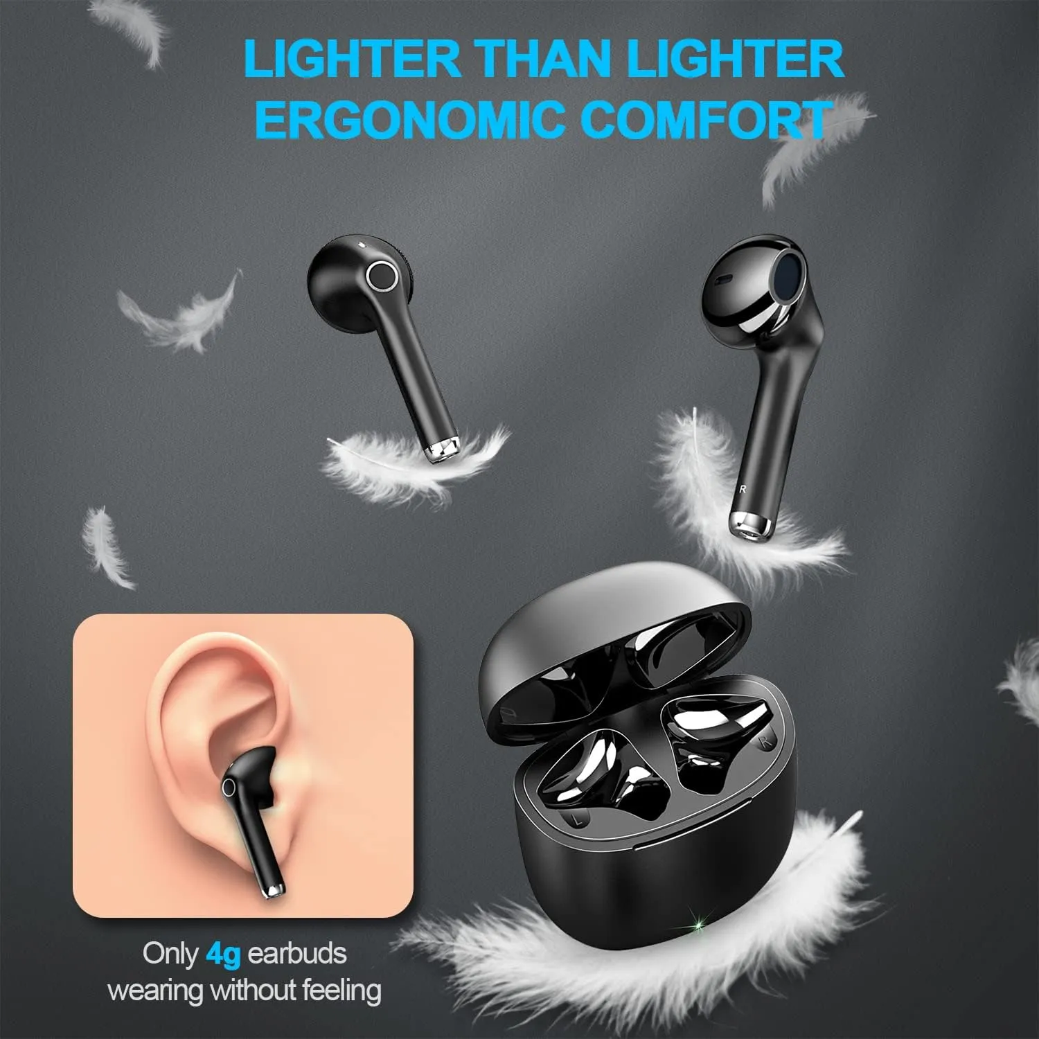 yobola Wireless Earbuds, Bluetooh Earbuds, Deep Bass Light Weight Mini Wireless Headphones with Mic, 25H Playback Bluetooth Headphones, Touch Control, IPX5 Waterproof in Ear Earphones for Phones