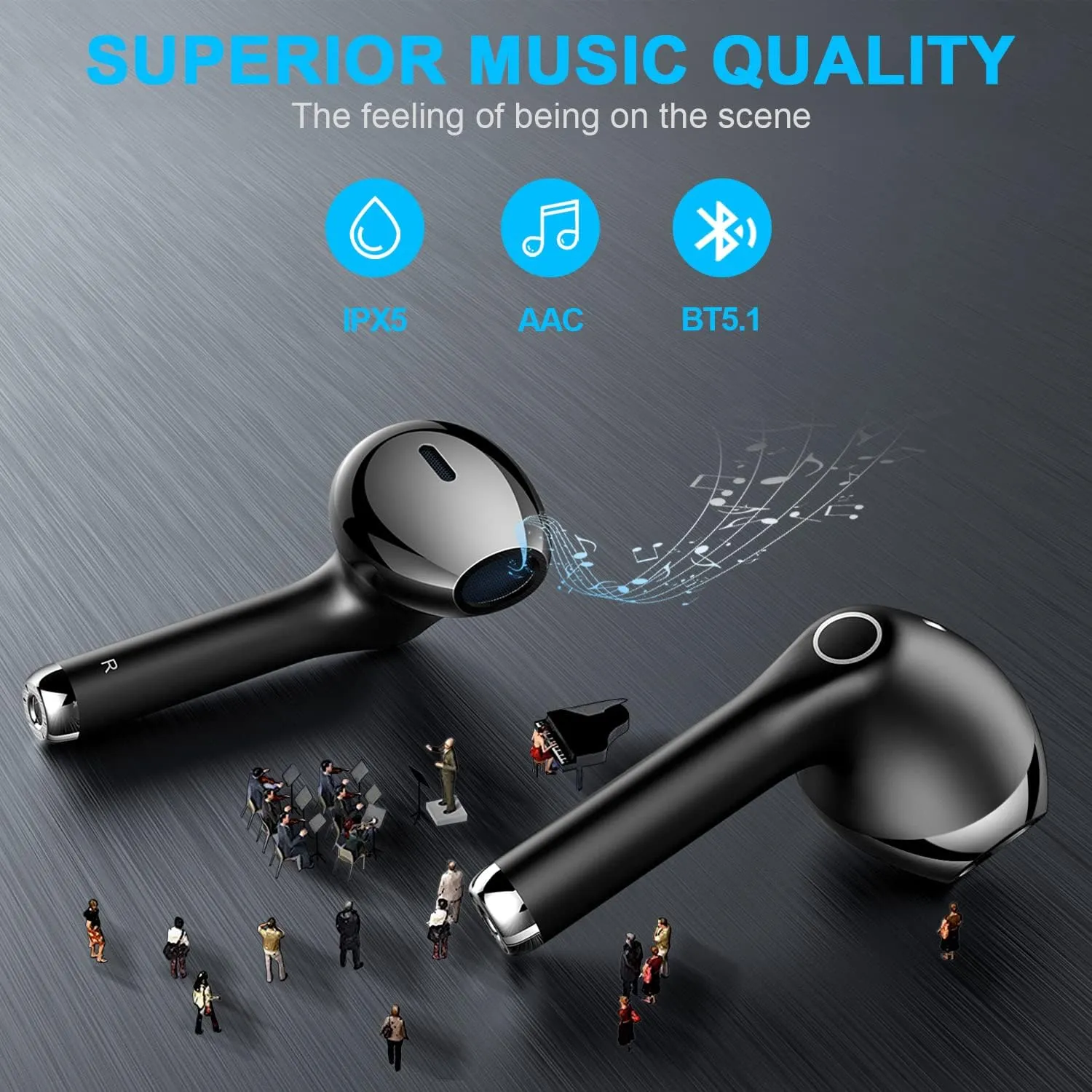 yobola Wireless Earbuds, Bluetooh Earbuds, Deep Bass Light Weight Mini Wireless Headphones with Mic, 25H Playback Bluetooth Headphones, Touch Control, IPX5 Waterproof in Ear Earphones for Phones