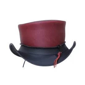 Zip Band Reddish Maroon Leather Top Hat
