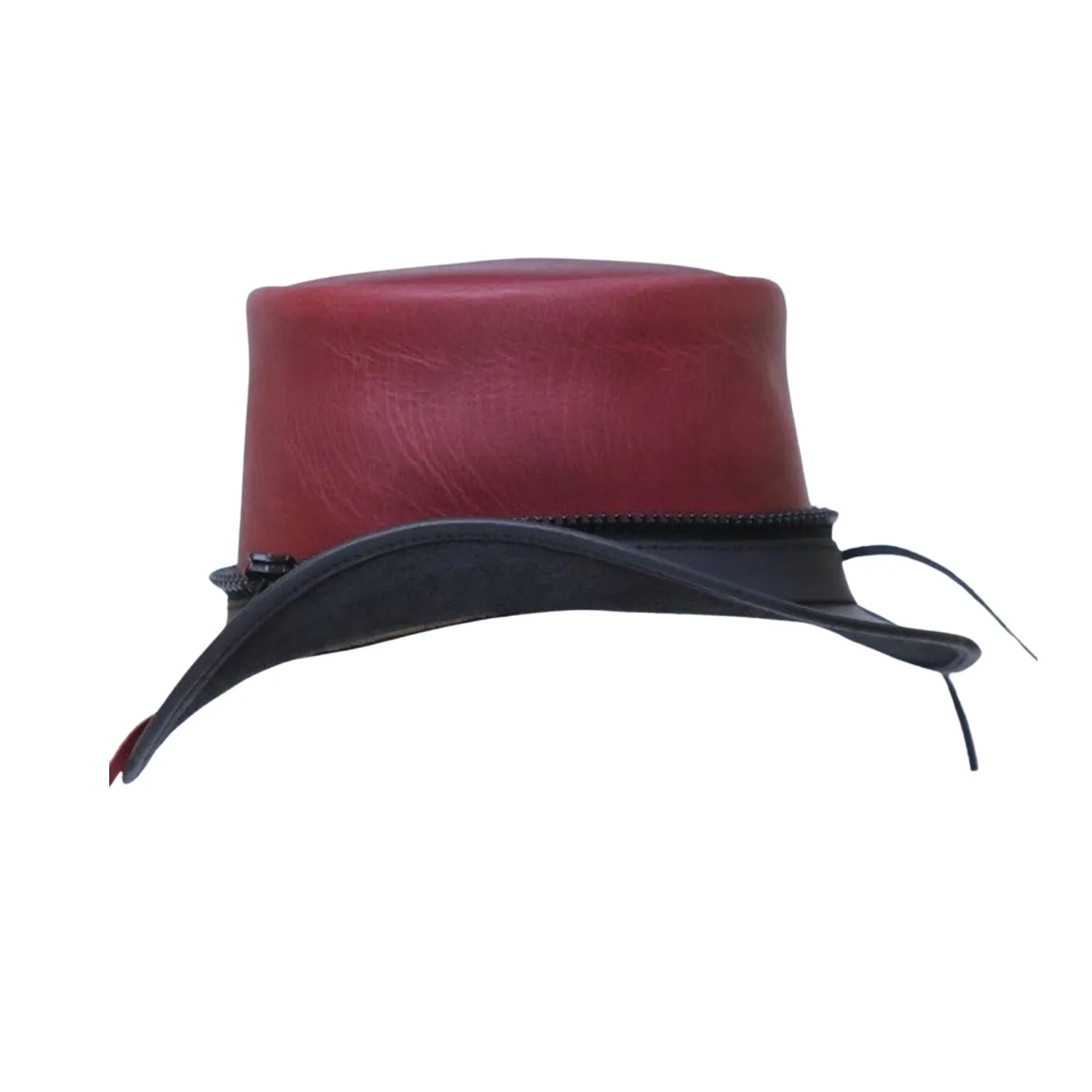 Zip Band Reddish Maroon Leather Top Hat